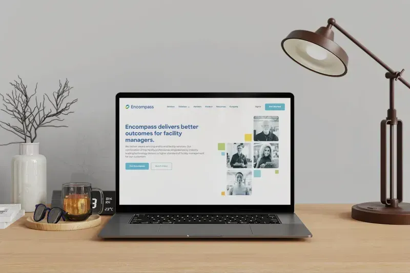 Encompass website shown on a laptop