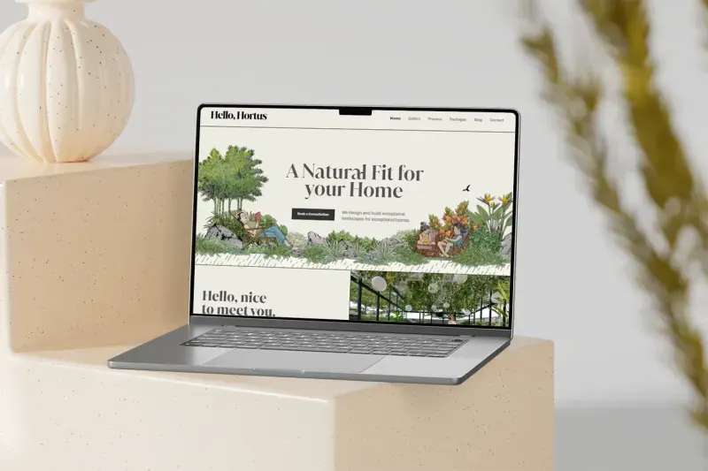 Hello Hortus website shown on a laptop