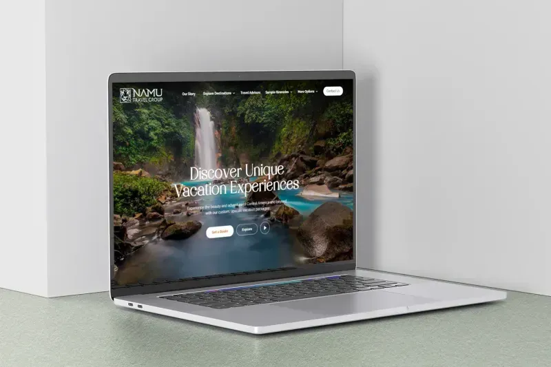 Namu Travel Group website shown on a laptop